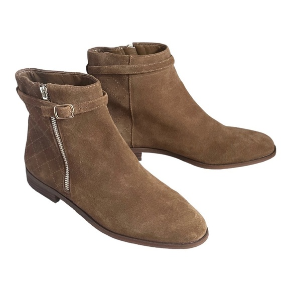 Ann Taylor Quilted Brown Suede Ankle Boots Size 10 Boho Leather Flat - Picture 1 of 10